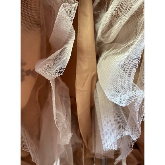 Mac Duggal Formal Dress Tea Length Champagne Taffeta Black Lace Trim Fit & Flare - Picture 13 of 16